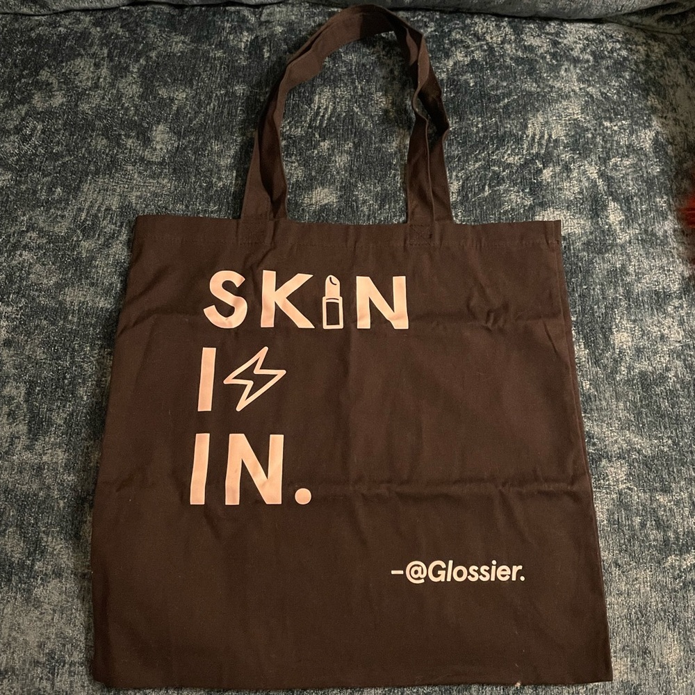 Glossier “skin is in” Black Canvas Tote Bag